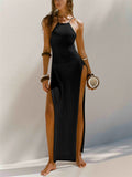 Female Sexy Split Beachwear Halter Neck Knit Cover-up Dress