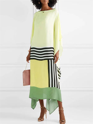 Women's Summer Contrast Color Patchwork Asymmetric Hem Dress