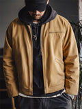Men's Retro Contrast Color Lapel Long Sleeve Zip Up Jacket Coats