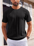 Men's Round Neck Short Sleeve Ribbed Casual T-Shirt