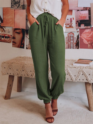 Women's Cozy Cotton Linen Drawstring Yoga Exercise Pants