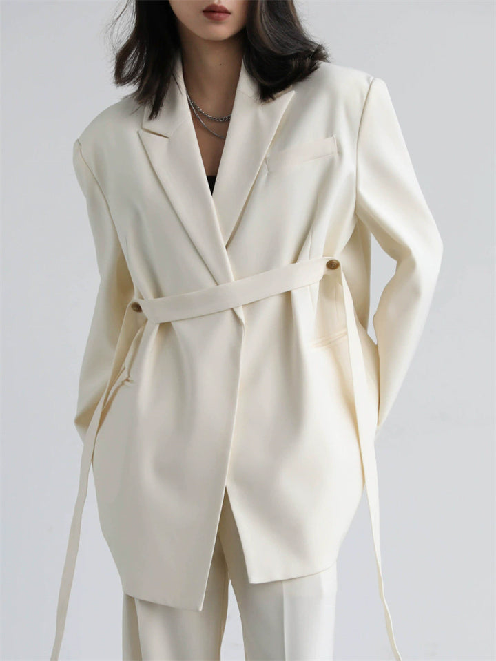 Women's Chic Style Solid Color Loose Drape Tie Waist Coat