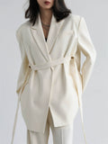 Women's Chic Style Solid Color Loose Drape Tie Waist Coat