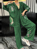 Women's 2Pcs Leopard Print Patchwork Denim Hoodie Top & Pants Set