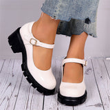 Retro Round Toe Chunky Heel Glossy Mary Jane Shoes for Lady