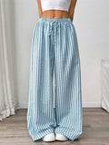 Women's Simple Casual Stripe Wide Leg Drawstring Pants