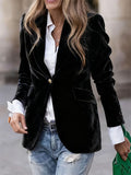 A‌utumn Single Breasted Lapel Velvet Blazer for Women with Button Details