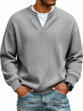Men's Waffle-Knit Round Neck Long Sleeve Casual Tops