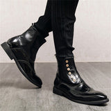Retro Leather Splicing Brogue Pointed Toe Ankle Boots for Men