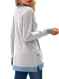 Women's Leisure Crew Neck Long Sleeve Fitted Shirt with Pocket
