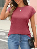Women's Summer Solid Color Round Neck Basic Cap Sleeve Shirts