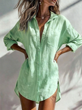 Women's Comfy Grunge Style Button-Up Shirt Dress with Pocket