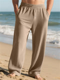 Men's Spring Drawstring Jacquard Pit Stripe Straight Leg Trousers