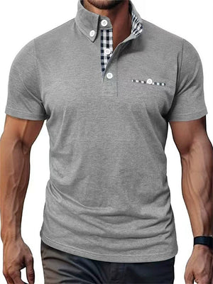 Men's American Style Plaid Patchwork Short Sleeve Polo Shirts