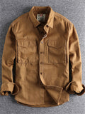 Men's Cotton Solid Color Long Sleeve Pockets Cargo Shirts
