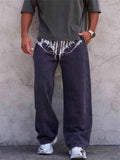 Men's Casual Printed Sports Elastic Waist Wide Leg Straight Trousers
