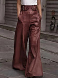 Women's Casual Fashion PU Leather High Rise Flared Pants