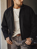 Men's Retro Contrast Color Lapel Long Sleeve Zip Up Jacket Coats