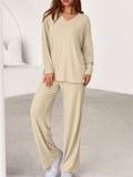 Women's Autumn V Neck Drop Shoulder Long Sleeve Loose Solid Color Outfit