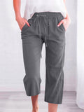 Women's Summer Solid Color Drawstring Straight Capri Pants