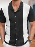 Men's  Summer Cool Contrast Color Button Up Knitted Polo Shirts