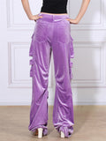 Retro Women's Velvet Straight Pockets Cargo Pants