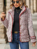 Women's Autumn Contrast Trim Single Breasted Lapel Fleece Coats