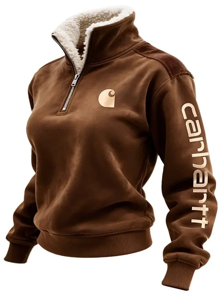 ‌Women's Fleece Lined Pullover 1/4 Zip Stand Collar Sweatshirts with Patch