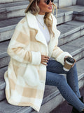 Women's Autumn Plaid Mid-Length Single Breasted Suit Collar Fleece Coats
