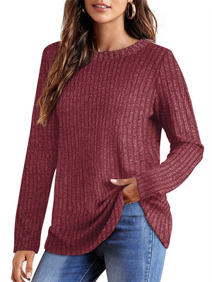 Female Knitwear Solid Ribbed Autumn Winter T-shirts