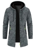 Men's Autumn Solid Color Hooded Long Sleeve Midi Length Coats