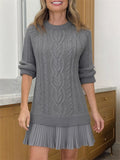 Women's Solid Color Twisted Pattern Round Neck Long Sleeve Patchwork Sweater Dress