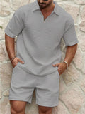 Men's Casual Lapel Collar Waffle Sports Set
