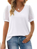 Women's Elegant Mesh Puff Sleeve V-Neck Slim Fit Shirt