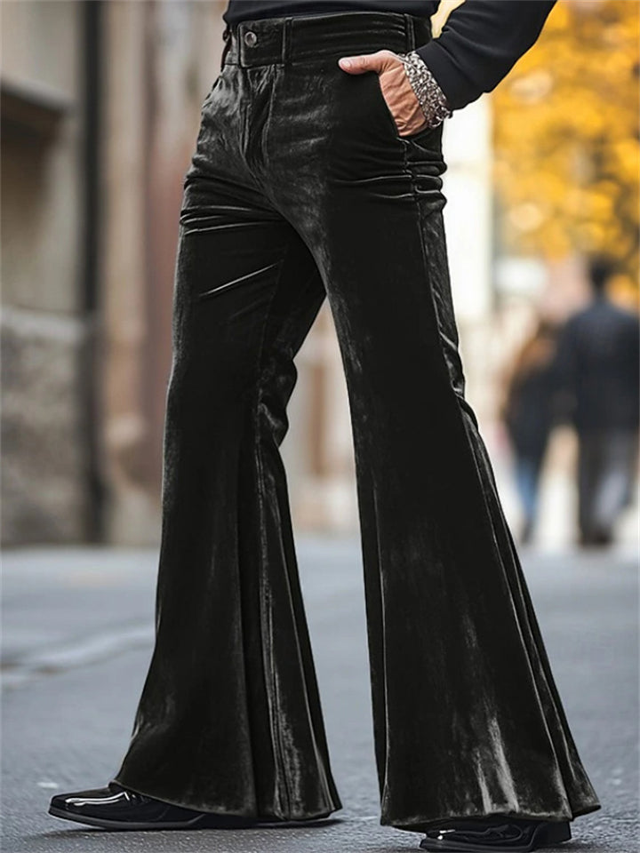 Men's Retro Velvet Solid Color Flared Trousers