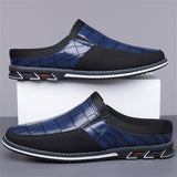 Men's Casual Plaid Faux Leather Flats Mule Slipper Shoes