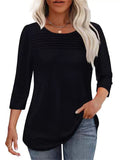 Women's Solid Color Round Neck Pullover 3/4 Sleeve Shirts