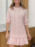 Women's Solid Color Twisted Pattern Round Neck Long Sleeve Patchwork Sweater Dress