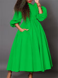 Women's Solid Color Half Sleeve High Neck Big Hem Maxi Dress