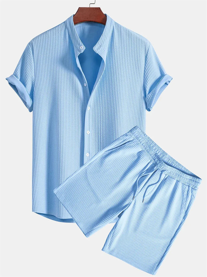Men's 2Pcs Summer Button Up Short Sleeve Beach Shirt & Shorts Set