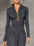 Women's Trendy Autumn Zipper Stand Collar Top & Pockets Wide Leg Pants Outfit