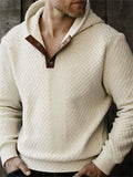 Men's Waffle-Knit Long Sleeve Casual Hoodie with Elbow Patches