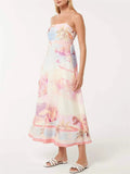 Summer Landscape Print Square Neck Strappy Dress for Women