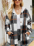 Women's Casual Plaid Long Sleeve Button Up Hooded Coat