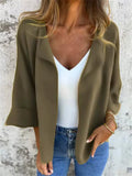 ‌Womens Autumn Faux Suede Plain Color Lapel Cardigan Outwear