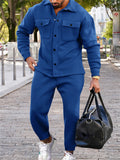 Men's Autumn 2-Pieces Lapel Button Long Sleeve Jacket + Sport Pants
