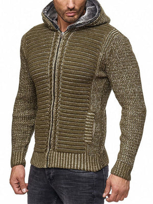 Men's Cool Zip Up Hooded Knitted Sweater for Winter