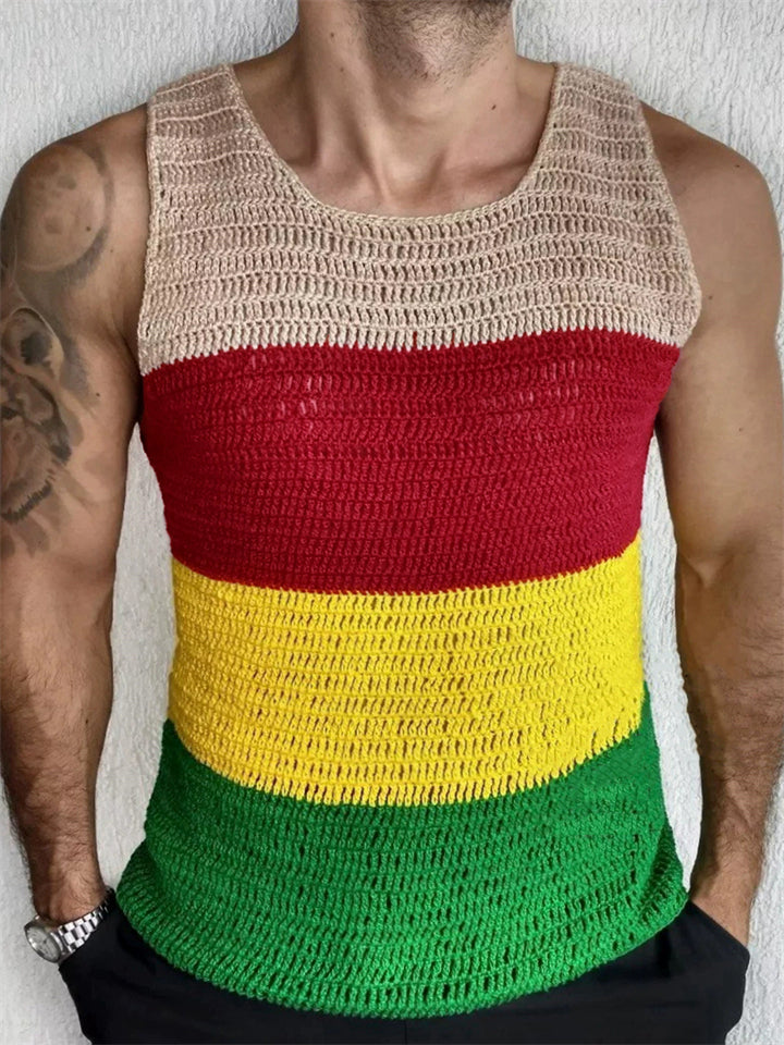 Male's Summer Contrast Color chunky knitted Sleeveless Shirts