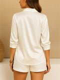 Ladies' White V Neck Pullover Long Sleeve Satin Blouses