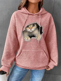 Lovely Kitty Print Ladies Comfy Waffle Hoodies